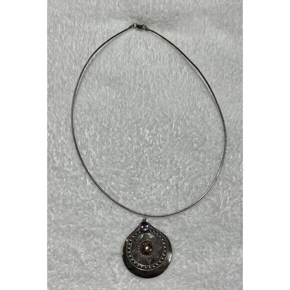 Southwest Sterling Silver/Gold Sun Pendant With Amethyst/Italy Rcm Necklace 18” - Picture 2 of 12
